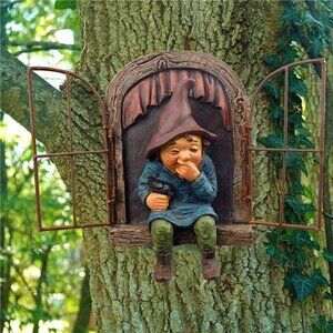 Garden Gnome Statue,Elf Out The Door Tree Hugger -5.9Inch,Funny Garden TreeDecor